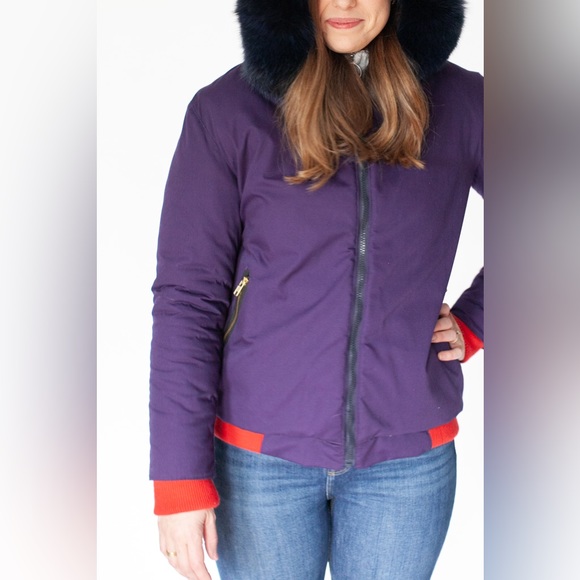 Homemade purple and red bomber coat with real fur hood | S/M | winter | holiday - Picture 2 of 12